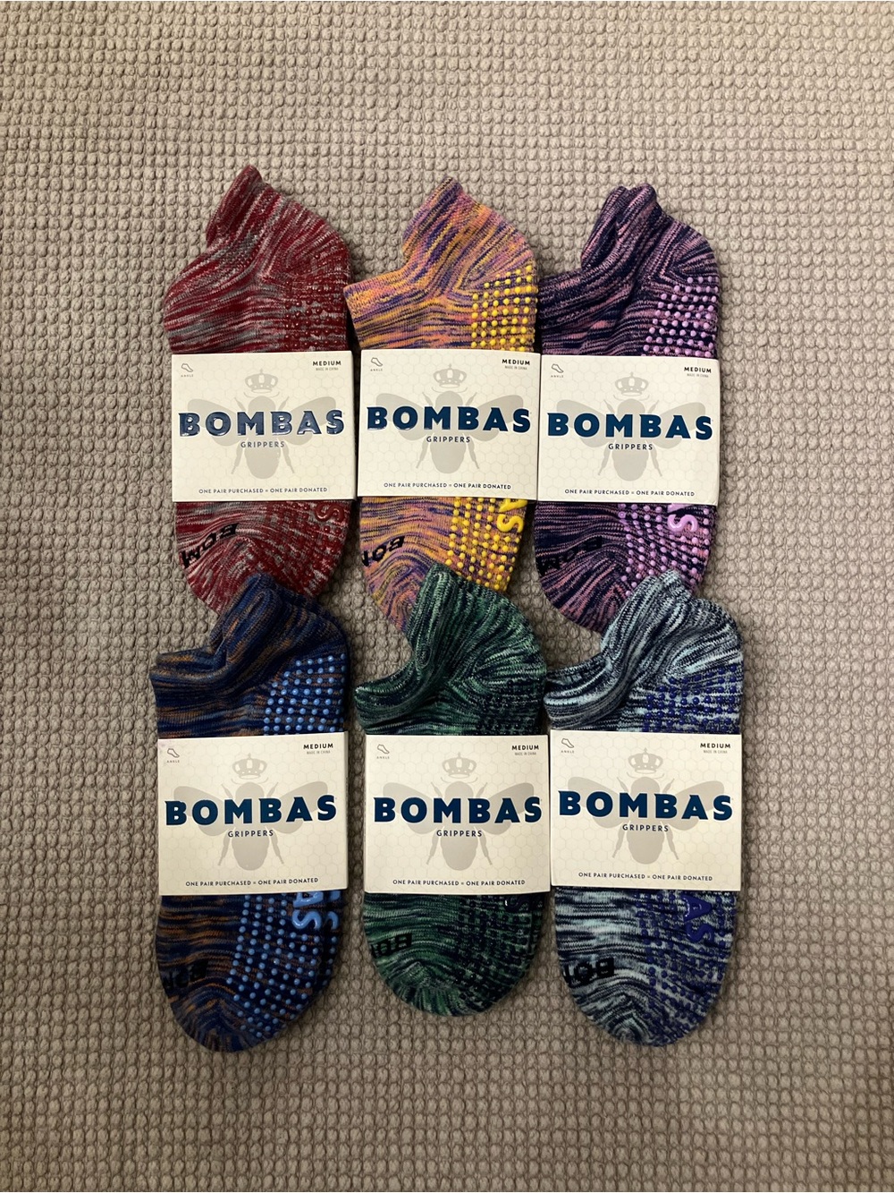 Bombas Gripper Ankle Sock 6 pairs assorted colours bundle NWT (M)
